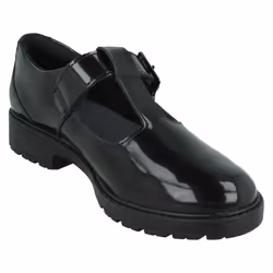 Girls Clarks T-Bar School Shoes Loxham Shine - Black, UK 3 Child