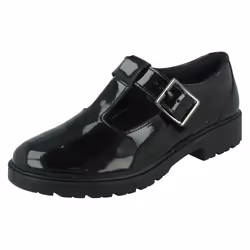 Girls Clarks T-Bar School Shoes Loxham Shine - Black, UK 4.5 Child