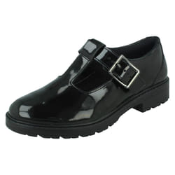 Girls Clarks T-Bar School Shoes Loxham Shine - Black, UK 4.5 Child