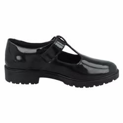 Girls Clarks T-Bar School Shoes Loxham Shine - Black, UK 5 Child