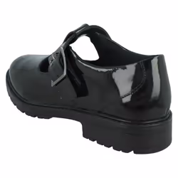 Girls Clarks T-Bar School Shoes Loxham Shine - Black, UK 3 Child