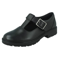 Girls Clarks T-Bar School Shoes Loxham Shine - Black, UK 6.5 Child