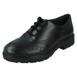Girls Clarks Lace Up Brogue Detailed School Shoes Loxham Brogue Y - Black, UK 3 Child