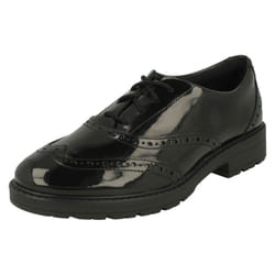 Girls Clarks Lace Up Brogue Detailed School Shoes Loxham Brogue Y - Black, UK 6.5 Child