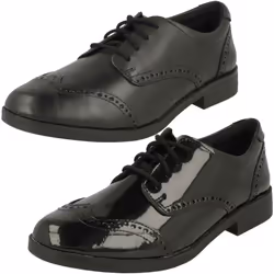 Girls Clarks Lace Up Brogue School Shoes Aubrie Craft Y - Black, UK 3.5 Child