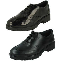 Girls Clarks Lace Up Brogue Detailed School Shoes Loxham Brogue Y - Black, UK 3.5 Child
