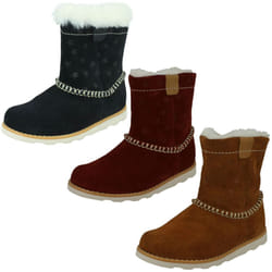 Girls Clarks Casual Warmlined Boots Crown Piper - Navy, UK 4.5 Infant