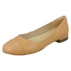 Ladies Clarks Flat Ballerina Shoes Festival Gold - Tan, UK 8
