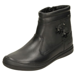 Girls Clarks Flower Detailed Ankle Boots ScooterGoGTX - Black, UK 10.5 Child