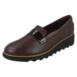 Ladies Clarks Casual Slip On Shoes Sharon Gracie - Burgundy, UK 5