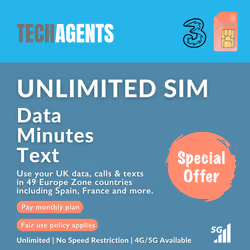 Three (3 Network) Sim Card Unlimited Data Unlimited Minutes & texts