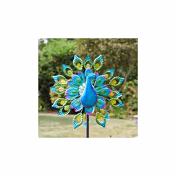 Free Standing Decorative SOLAR Peacock Design Wind Spinner
