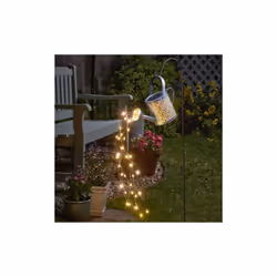 Solar Warm White LED Watering Can w Trailing Lights Stake Damasque