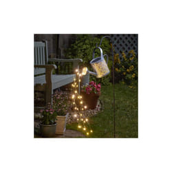Solar Warm White LED Watering Can w Trailing Lights Stake Damasque