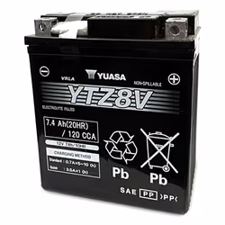 Yuasa YTZ8V, AGM (Absorbed Glass Mat), 7.4 Ah, 12 V, 120 A, Motorcycle, Maintenance Free