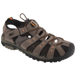 PDQ Mens Toggle & Touch Fastening Synthetic Nubuck Trail Sandals - 10 UK, Dark Taupe/Orange