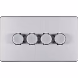 BG Electrical FBS84P Four Round Push Button Dimmer Light Switch, Brushed Steel, Flat Plate, 2-Way, 400 Watts