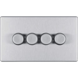 BG Electrical FBS84P Four Round Push Button Dimmer Light Switch, Brushed Steel, Flat Plate, 2-Way, 400 Watts