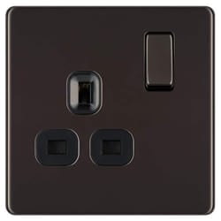 BG Electrical FBN21B-01 Screwless Flat Plate Single Switched Power Socket, Black Nickel, 13 Amp