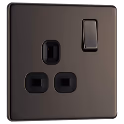 BG Electrical FBN21B-01 Screwless Flat Plate Single Switched Power Socket, Black Nickel, 13 Amp