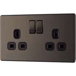 BG Electrical FBN22B-01 Double Switched Screwless Flat Plate Power Socket, Black Nickel, 13 Amp