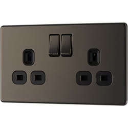 BG Electrical FBN22B-01 Double Switched Screwless Flat Plate Power Socket, Black Nickel, 13 Amp