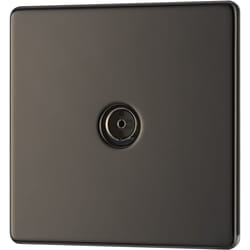 BG Electrical FBN60-01 Screwless Flat Plate Single Co-Axial Socket, Black Nickel