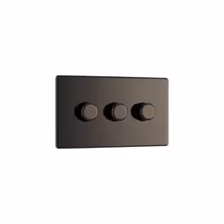 BG Electrical Screwless Flat Plate Triple Dimmer Intelligent Light Switch, Black Nickel, 2-Way