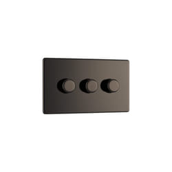 BG Electrical Screwless Flat Plate Triple Dimmer Intelligent Light Switch, Black Nickel, 2-Way