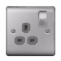 NEXUS METAL BRUSHED STEEL SINGLE SWITCHED 13A POWER SOCKET