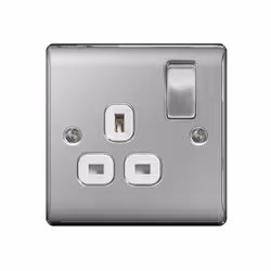 Nexus Brushed Steel Switched Socket 13a White Inset 1 Gang [NBS21W]