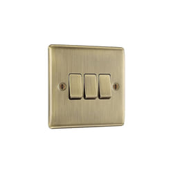 NEXUS METAL ANTIQUE BRASS TRIPLE SWITCH, 10AX 2 WAY
