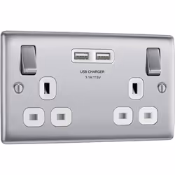 BG nbs22u3w Electrical Double Switched Fast Power Socket with Two USB Charging Ports, 13 Amp, Brushed Steel, Label â1'