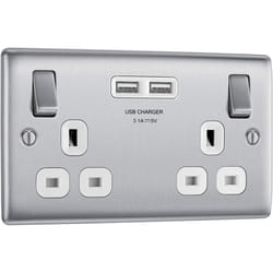 BG nbs22u3w Electrical Double Switched Fast Power Socket with Two USB Charging Ports, 13 Amp, Brushed Steel, Label â1'