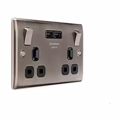 BG Electrical Nexus NBI22U3B Metal Brushed Iridium Double Switch Socket with 3.1 A USB - Black