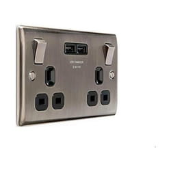 BG Electrical Nexus NBI22U3B Metal Brushed Iridium Double Switch Socket with 3.1 A USB - Black