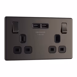 BG Electrical fbn22u3b Screwless Flat Plate Double Switched Fast Charging Power Socket with Two USB Charging Ports, 13 A, Bla ...