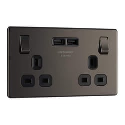 BG Electrical fbn22u3b Screwless Flat Plate Double Switched Fast Charging Power Socket with Two USB Charging Ports, 13 A, Black Nickel, 16.3 cm*18.0 c