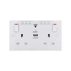BG Electrical BG 2 Gang Switched Socket Square Edge 13A with Wi-Fi Ext