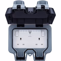 BG Electrical WP22WR-01 Double Weatherproof Outdoor Switched Power Socket with Wi-Fi Repeater, IP66 Rated, 13 Amp, Grey, 16.5 ...
