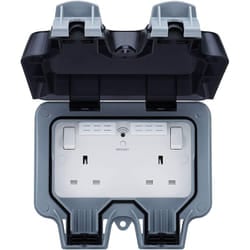 BG Electrical WP22WR-01 Double Weatherproof Outdoor Switched Power Socket with Wi-Fi Repeater, IP66 Rated, 13 Amp, Grey, 16.5 cm*16.5 cm*17.3 cm
