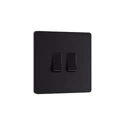 BG Evolve Matt Black Double Light Switch 20A 16AX 2 Way - PCDMB42B