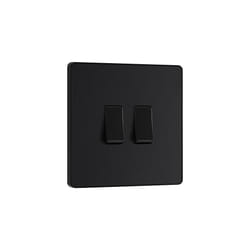 BG Evolve Matt Black Double Light Switch 20A 16AX 2 Way - PCDMB42B