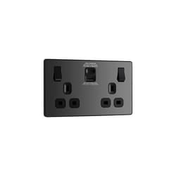Evolve Double Switched Power Socket with USB C (30W) and USB A (2.1A) Charging Ports (3.1A), 13A, Black Chrome