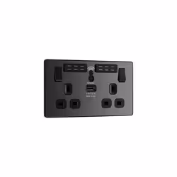 Evolve Wi-Fi Extender Double Switched Power Socket with USB Charging Port, 13A, Black Chrome