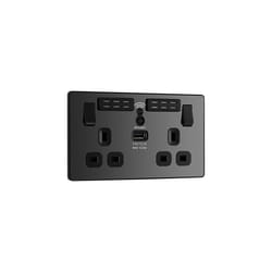 Evolve Wi-Fi Extender Double Switched Power Socket with USB Charging Port, 13A, Black Chrome