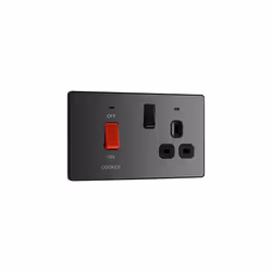 Evolve Cooker Control Socket, Double Pole Switch with LED Power Indicators, 13A, Black Chrome
