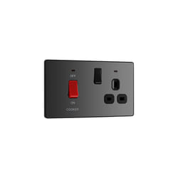 Evolve Cooker Control Socket, Double Pole Switch with LED Power Indicators, 13A, Black Chrome