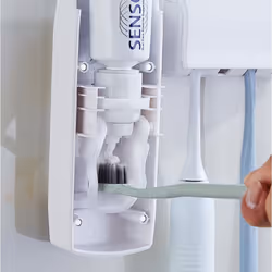 Automatic Toothpaste Dispenser + 5 Toothbrush Holder Stand Wall Mounted Bathroom