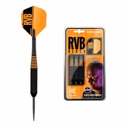 Darts Raymond van Barneveld RVB Black Brass Steel Tip Dart Set, 22G | Player Edition Darts, Dart Case Included, Black & Orang ...